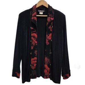 Christina Pope Sweater Womens XL Black Red Floral Open Cardigan Slinky Travel